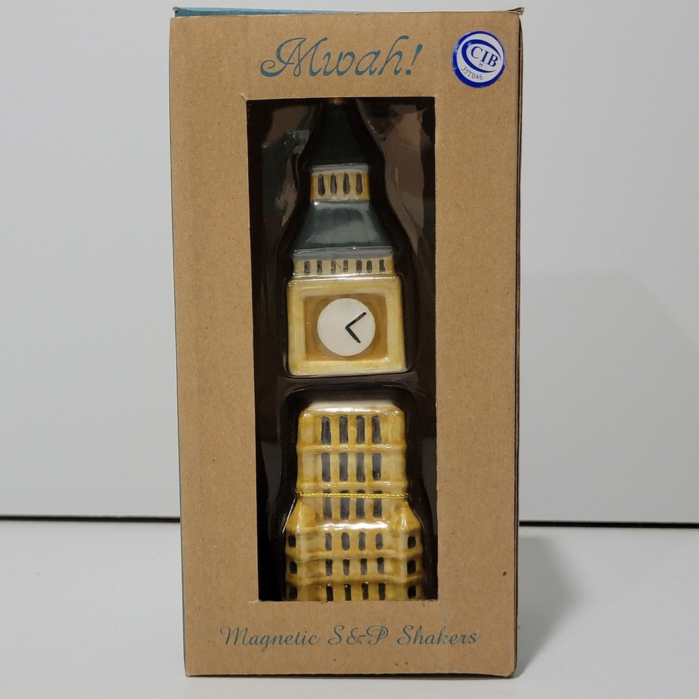 Westland Giftware Mwah! Big Ben London Magnetic Salt and Pepper Shakers NEW